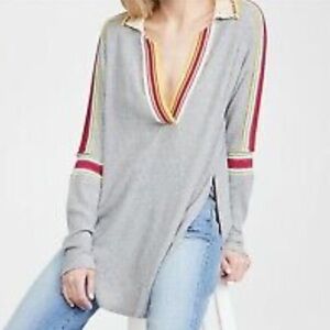 Free People Gray Tunic with Red and Yellow Stripes